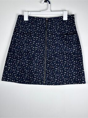 Chance Floral Corduroy Mini Skirt Front Zip Pockets Navy Size L